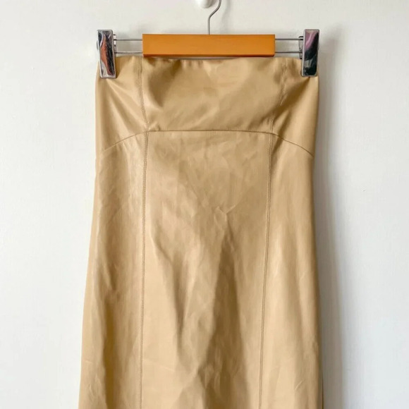 Zara Faux Leather Strapless Midi Dress Beige Blogger Fav Size Small - Picture 11 of 15